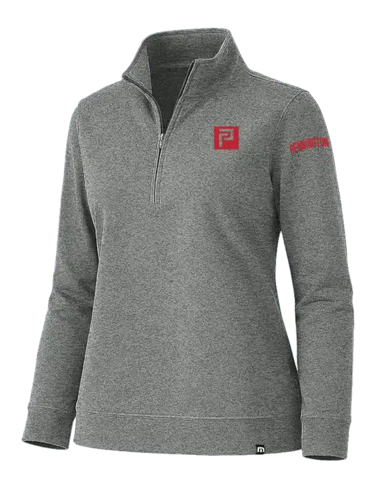 TravisMathew Womens Coveside Medium Dark Grey Heather Heather 1/2 Zip w/Pennington Icon Logo, Pennington Logo